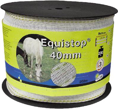 RUBAN EQUISTOP NYLON-INOX BLANC/JAUNE 40MMX200M